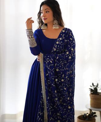 Women's Gorgeous Embroidery Work Fox Georgette Fabric Flared Anarkali Pant and Dupatta Set 2