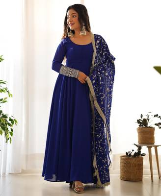 Women's Gorgeous Embroidery Work Fox Georgette Fabric Flared Anarkali Pant and Dupatta Set 4