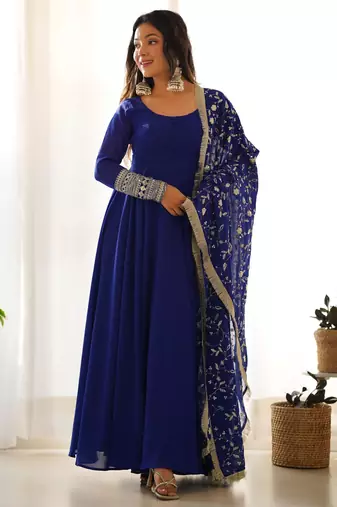 Women's Gorgeous Embroidery Work Fox Georgette Fabric Flared Anarkali Pant and Dupatta Set