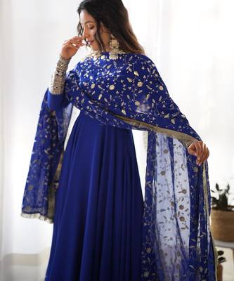 Women's Gorgeous Embroidery Work Fox Georgette Fabric Flared Anarkali Pant and Dupatta Set 5