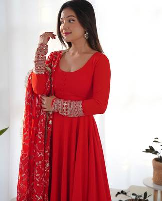 Women's Gorgeous Embroidery Work Fox Georgette Fabric Flared Anarkali Pant and Dupatta Set 2