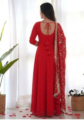 Women's Gorgeous Embroidery Work Fox Georgette Fabric Flared Anarkali Pant and Dupatta Set 3