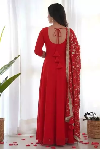 Women's Gorgeous Embroidery Work Fox Georgette Fabric Flared Anarkali Pant and Dupatta Set