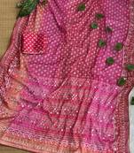 Pink Color Digital Print ,Hand Aari Work and Hand Khatli work Silk Blend Saree