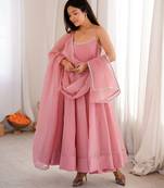 Women's sparkle pink anarkali gown style suit with matching dupatta