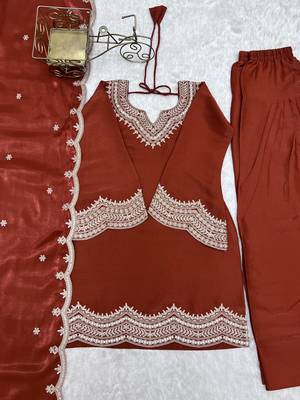 Women's straight fit embroidered kurta set with salwar and dupatta 5