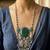 Long Oxidized Silver Statement fusion Necklace with Green Stone, Handcrafted 