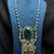Long Oxidized Silver Statement fusion Necklace with Green Stone, Handcrafted 