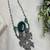Long Oxidized Silver Statement fusion Necklace with Green Stone, Handcrafted 