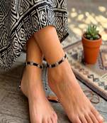 Handcrafted Black Thread Macrame Anklet, Oxidized Silver Plated Brass Charms, Boho Adjustable Ankle Bracelet