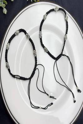 Handcrafted Black Thread Macrame Anklet, Oxidized Silver Plated Brass Charms, Boho Adjustable Ankle Bracelet 2