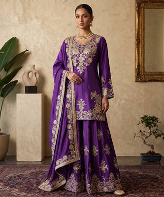 Beautiful purple chinon sequence sharara set 1