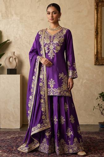 Beautiful purple chinon sequence sharara set