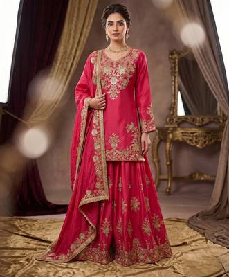 Beautiful pink chinon sequence sharara set 1