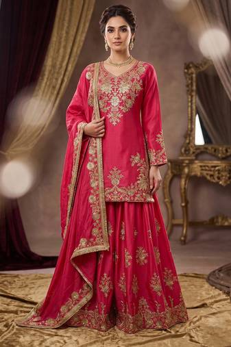Beautiful pink chinon sequence sharara set