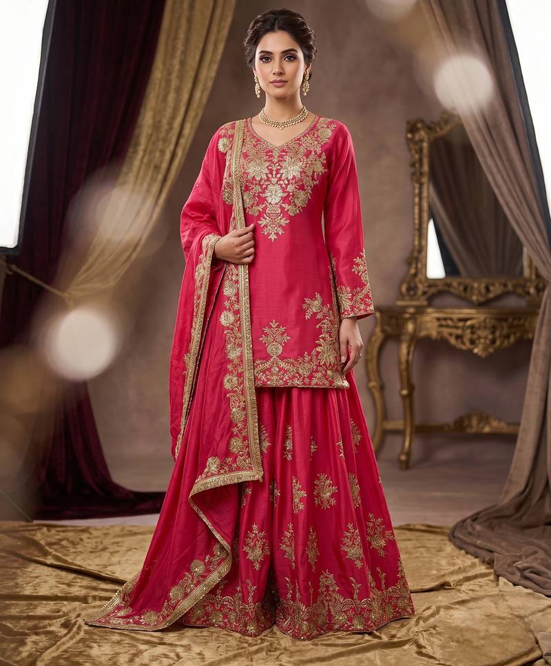 Beautiful pink chinon sequence sharara set