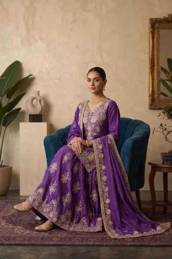 Beautiful purple chinon sequence sharara set