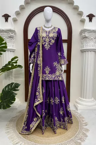 Beautiful purple chinon sequence sharara set