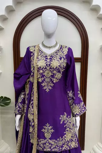 Beautiful purple chinon sequence sharara set