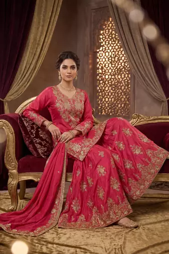 Beautiful pink chinon sequence sharara set