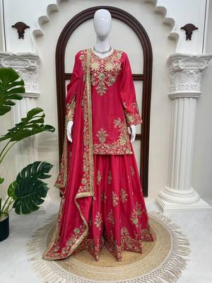 Beautiful pink chinon sequence sharara set 3