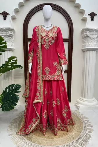 Beautiful pink chinon sequence sharara set