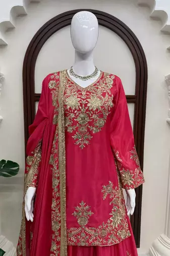 Beautiful pink chinon sequence sharara set