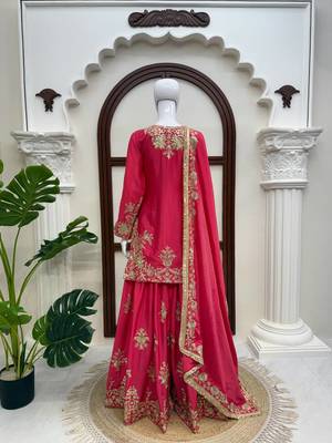 Beautiful pink chinon sequence sharara set 5