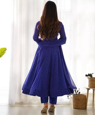 Women's Gorgeous Laheriya Print Fox Georgette Fabric Flared Anarkali Pant and Dupatta Set 2