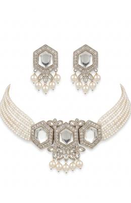 Hex pearl crystal choker set 3