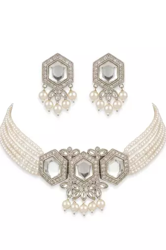 Hex pearl crystal choker set
