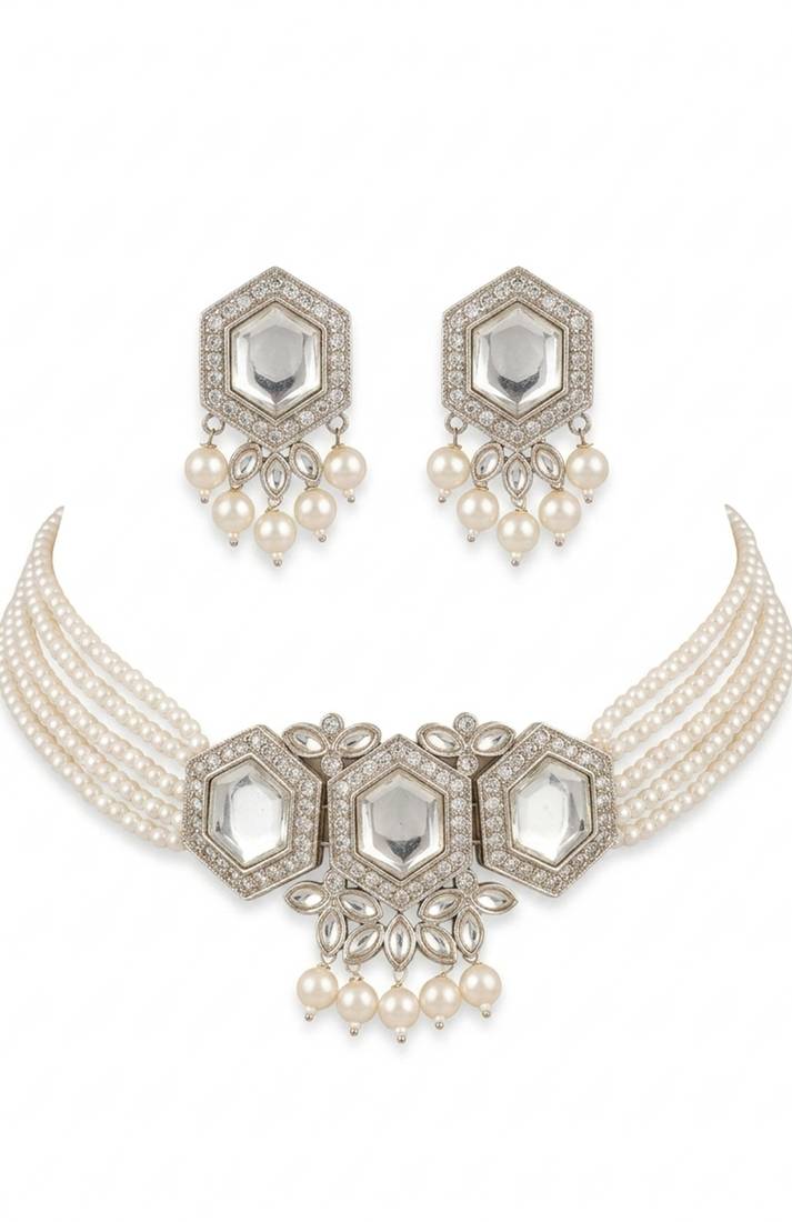 Hex pearl crystal choker set
