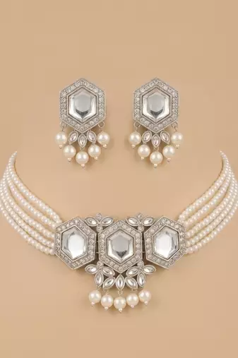 Hex pearl crystal choker set