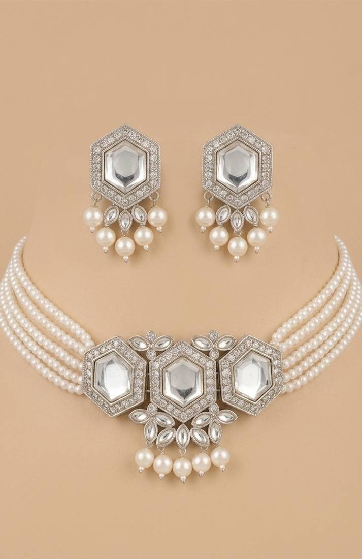 Hex pearl crystal choker set