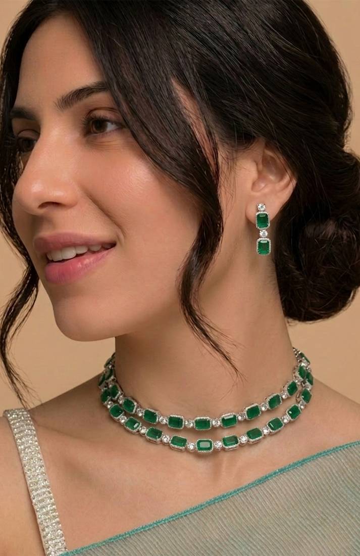 Emerald cut necklace set