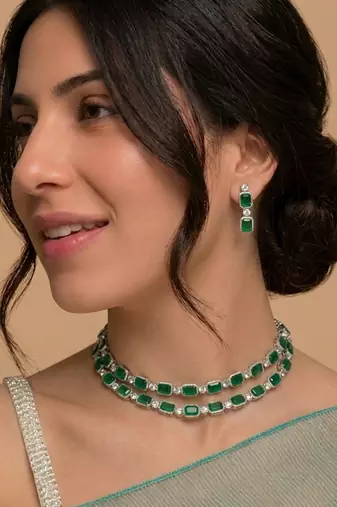 Emerald cut necklace set