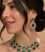 Emerald gold layered necklace set