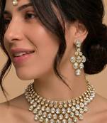 Gold crystal bridal maang tikka, necklace & earring set