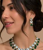 Green crystal gold bridal necklace & earring set