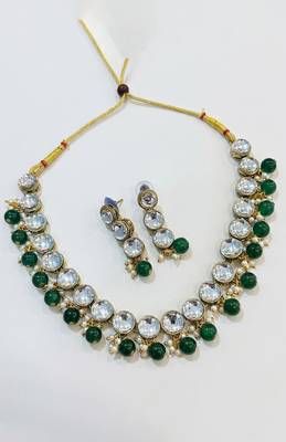 Green crystal gold bridal necklace & earring set 3