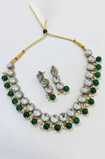 Green crystal gold bridal necklace & earring set