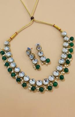 Green crystal gold bridal necklace & earring set 4