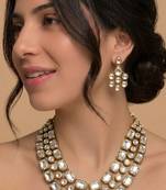 Gold crystal layered bridal necklace & earring set