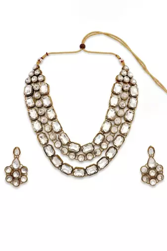 Gold crystal layered bridal necklace & earring set