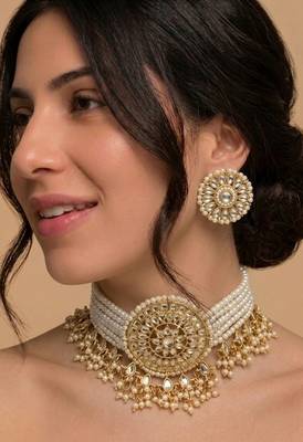 Gold pearl bridal choker & earring set 1