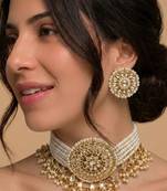 Gold pearl bridal choker & earring set
