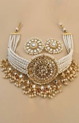 Gold pearl bridal choker & earring set 4