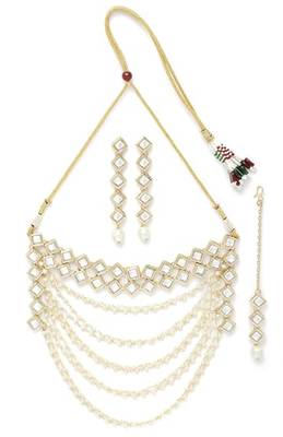 Gold pearl bridal matha patti set 3
