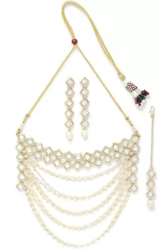 Gold pearl bridal matha patti set