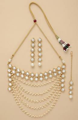 Gold pearl bridal matha patti set 4